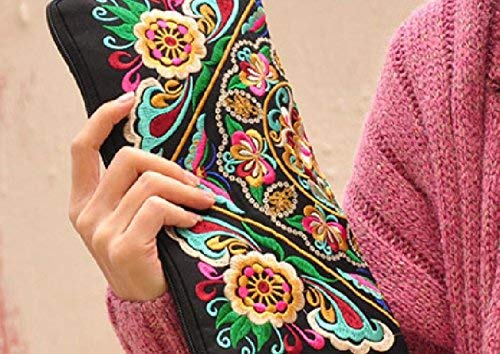 Preisvergleich Produktbild Vektenxi Chinesischen Stil Damen Retro ethnischen Sticken Geldbörse Brieftasche Münztüte Galsang Blumen tragbar und nützlich