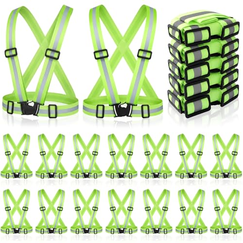 Hercicy 24 Pcs Reflective Running Vest Reflective Running Shirt with Safety Straps High Visibility Construction Vest for Night Cycling Hiking Jogging Dog Walking (Fluorescent Green)