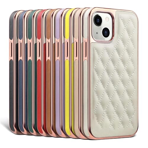 Image of PULOKA iPhone 14 Vegan Leather Back Cover Royal Diamond Pattern with Electroplated Case Compatible for Apple iPhone 14 6.1 inchinch - Blue