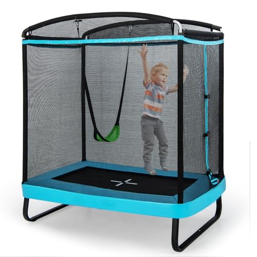 LIFEZEAL Trampolin mit Schaukel für Kinder, Kindertrampolin mit Schutznetz...