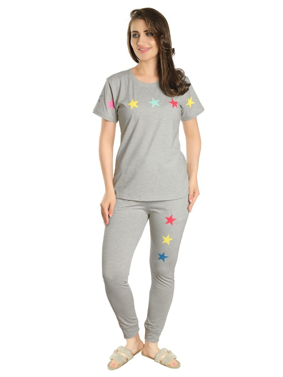 Originals Women Half Sleeves Tshirt and Jogger Pant with Front Pockets Co-ord Set with Multi Color Stars Hosiery Lounge/Track Jogging Suit Pyjama Set (MS1-7040)-image-32