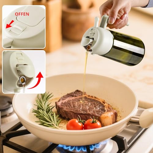 SWEET VIEW Olivenölspender und Ölsprüher – 470 ml Glas, lichtdichter Ölausgießer für Küche, Luftfritteuse, Kochen, Salat und BBQ 4