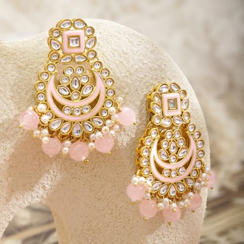Image of Rubans Long Dangler Earrings Kundan & Pearl Ethnic Jewellery Gift for Women & Girls