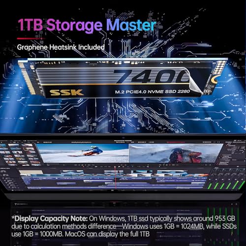 Image of SSK M.2 NVMe SSD 1TB, PCIe Gen 4.0 x4 M.2 2280 SSD Up to 7400MB /s, NVMe 2.0 SSD Card Internal Gaming SSD Solid State Drives Support DRAM-Less Low Power Consumption, Trim, Graphene Heatsink Included
