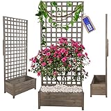 MODO24 Blumenkasten aus Kiefernholz mit Rankgitter, Pflanzkübel mit Spalier Rankhilfe, Hochbeet, Blumenkübel Outdoor Holzkiste für Garten Terrasse Balkon, 190x80x40, Farbe: Grau, Imprägniertes Holz