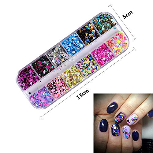 36 Farbe Nagel Glitter, Kalolary Nail Art Flocke Nagel Glitter Paillette Gemischt Runde Dünne Glänzende 3D Nail art… – Bild 4