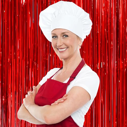 Image of Voircoloria 2 Pack Red Tinsel Foil Fringe Curtains, Red Party Decorations, Metallic Tinsel Party Streamers Backdrop for Birthday Red Carpet Christmas Graduation Carnival Valentine's Party Decorations