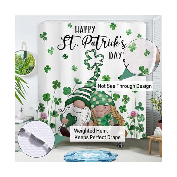 Baccessor happy st patricks day shower curtain gnome green clover shamrock shower curtain 72×72 inch irish holiday bathroom bath rustic farmhouse decor waterproof weighted with hooks  urban country home decor