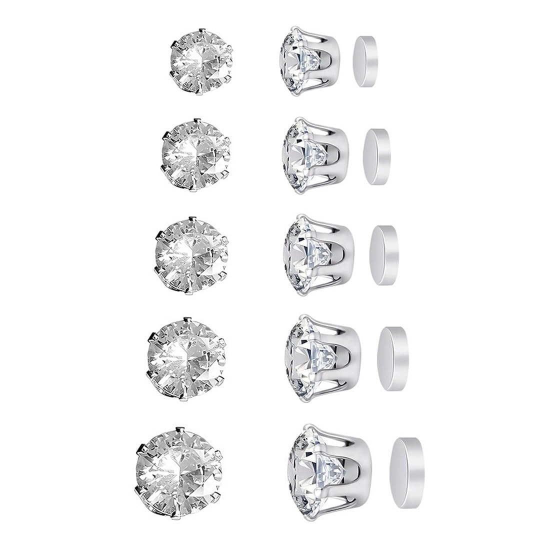 Confezione da 10 Orecchini Magnetici Donna e Uomo Zircone Lucido Orecchino Magnetico Uomo Senza Buco Eleganti Clip per Orecchie 4mm-8mm Accessori di Moda Regalo
