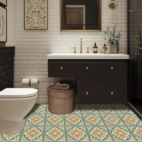 Image of Moroccan Tile Stickers | Waterproof Self Adhesive Peel & Stick Tile Decals for Kitchen Backsplash, Bathroom Wall, Floor, Furniture & Glass (6x6 Inch, Design 2, 40 Pic)
