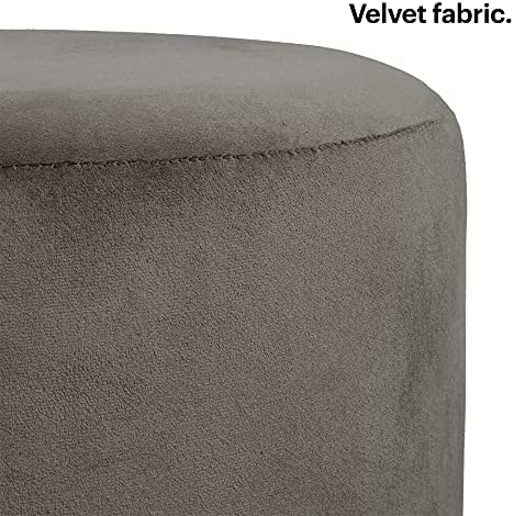 BTFY Grey Velvet Stool  Round Dressing Table Stool with Gold Hairpin Legs  Large Footstool Pouffe - Vanity Seat Chair - Cushioned & Upholstered Footrest for Bedroom, Living Room - H45cm x D35cm