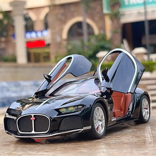 Image of 1:24 Bugatti Atlantic Model Zinc Alloy Diecast Metal Pullback Openable Doors Toy Cars with Flashing Light and Musical Sound Toy Vehicle for Kids Black