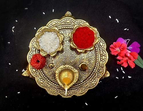 Wonder Care Aluminium Golden Color Plate for Puja Diwali Gift Items Deepawali Decorations Indian Dhanteras Pooja Statue Thali (Diya Plate-Golden)
