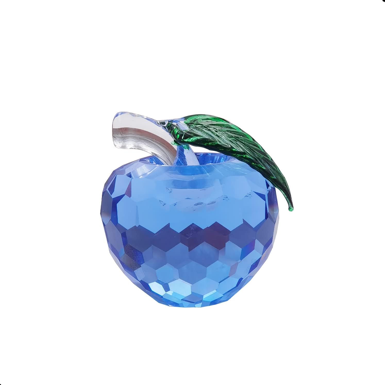 Hoobar Crystal Apple Figurine Paperweight Ideal Gifts for Wedding Birthday Christmas and Home Decoration 2.1 Inch (A-Blue)
