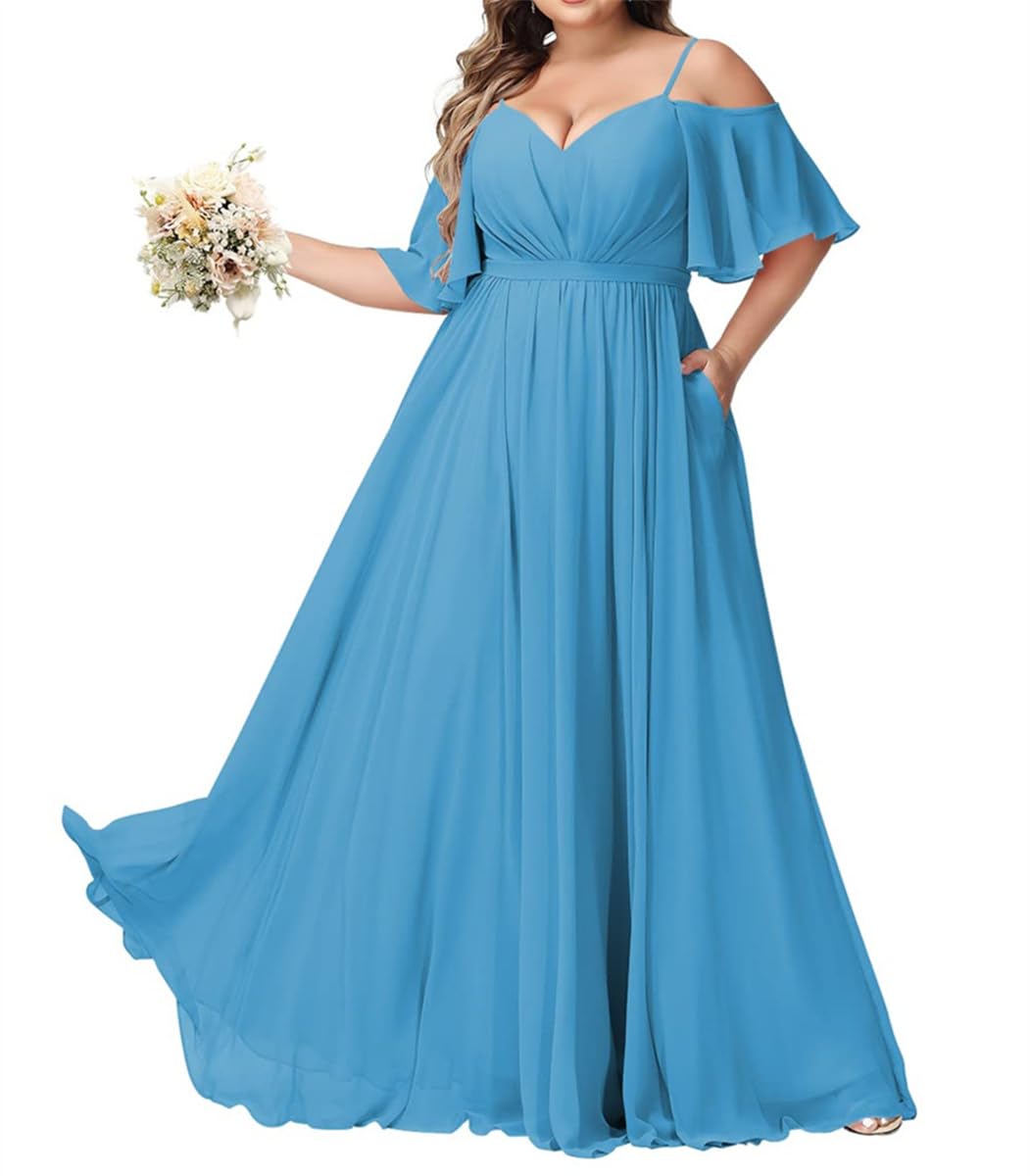 Sayno Women's Ocean Blue V Neck Long Formal Evening Prom Gowns Pleats Solid Cocktail Dresses Engagement Dresses For Hlsa111 Uk20