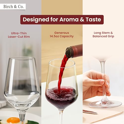 Image of Birch & Co. Wine Glass - Wine Glasses Set - Crystal Clear, Lead-Free, Elegant Stemware for Red & White Wine, Dishwasher Safe, Elegant Gift for Parties & Celebrations, Set of 2, SilkenSip