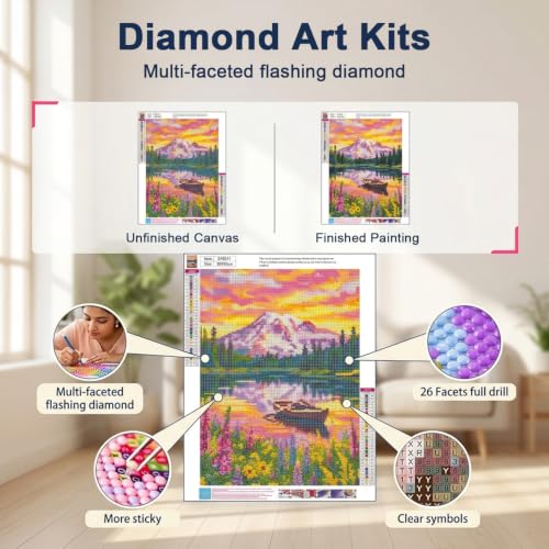 Image of HASTHIP Landscape Diamond Art Kits 5D Lake Full Round Drill DIY Gem Art Kit with Canvas and Tools for Relaxing Creative Home Decor