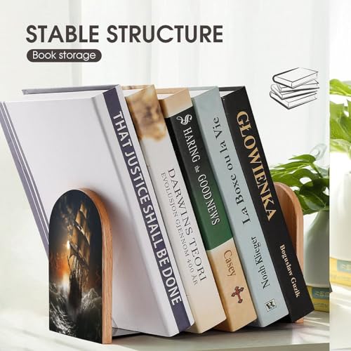 Sujetalibros de madera Sailing Ship in Storm resistente par de accesorios de lujo 8