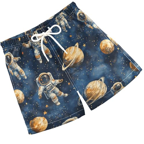 Pigsaly Boys' Swim Board Shorts Gold Stars Watercolor Planet Space Astronauts Boy's Swim Trunks Kids Swimwear 4T Multicolor