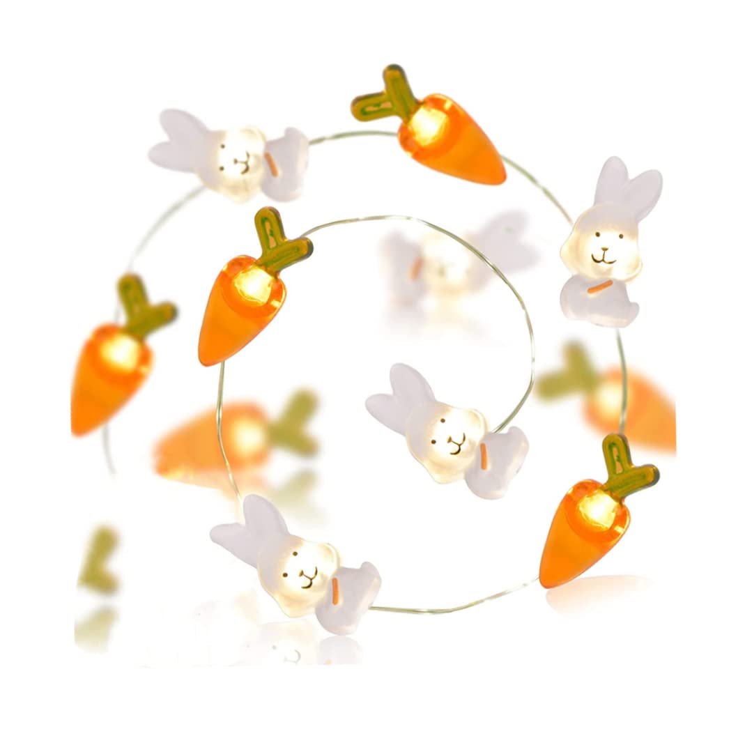 Fkngcp Transparent Rabbit+Carrot 20 Led Easter Fairy Lights Battery Operated Fairy Lights Easter Bunny Carrots For Decoration