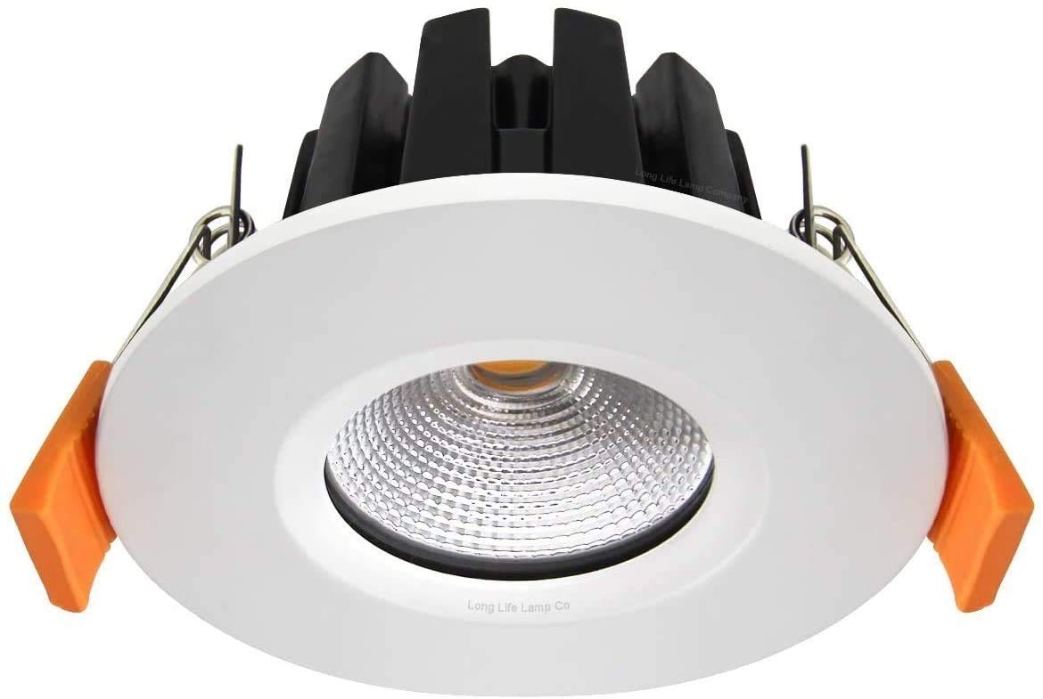 Long Life Lamp Company White Finish 6W Modern Led Recessed Fire Rated Ceiling Down Light Ip65 Warm White 3000K