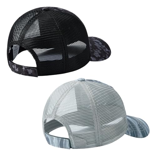 Image of BASSDASH 2 Pack Altimate Fishing Hunting Hat Mesh Back for Men Women Adjustable Baseball Trucker Cap Camo Blaze Orange