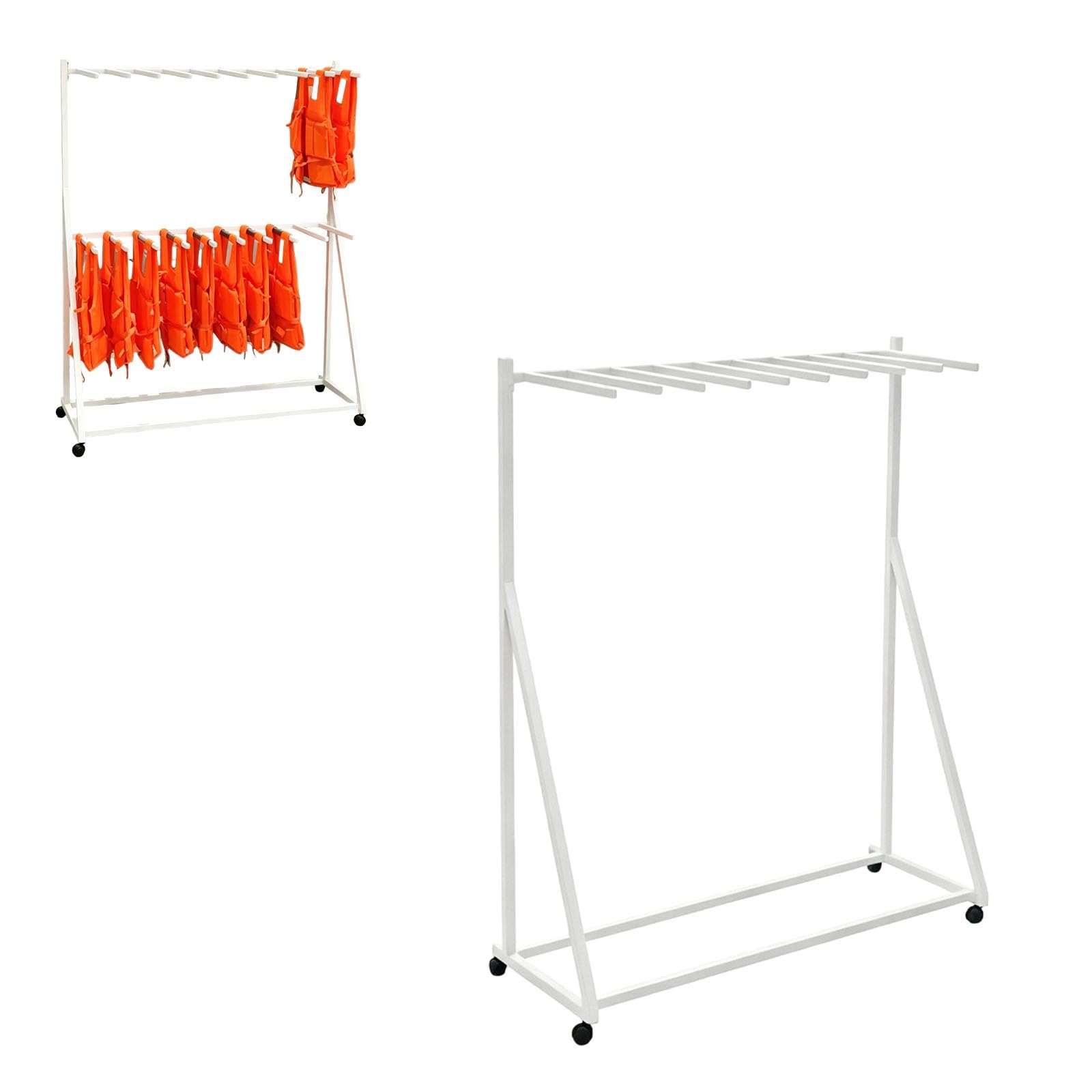 Porta giubbotti di salvataggio, scaffale portaoggetti per attrezzatura da piscina con ruote girevoli, organizer per banchine portuali, piscine, circoli nautici e punti vendita