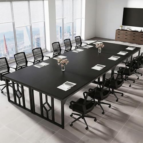Image of Executive Computer Desk|Large Workstation Tables for Home & Workplace | Wooden Top with Heavy-Duty Metal Frame|Office Table for Work| Conference Setup & Director Use| Black |200x70x75 CM