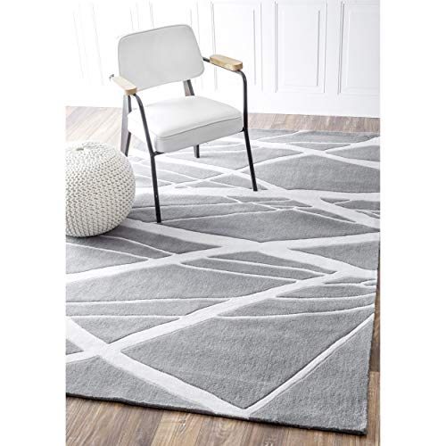 Image of Modern Handmade Woolen Carpet for Living Room Bedroom and Hall Size 6 x 9 Feet Color Lt. Gray & Ivory