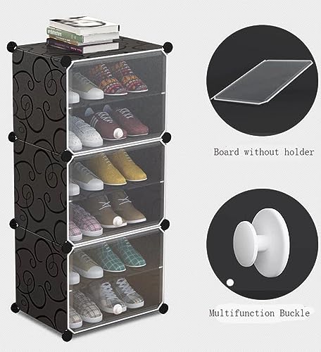 Image of Shoe Rack Multipurpose 5 Shelves Shoe Rack with Zip Door Cover & Side Pockets, Multiuse Wide Shelve,Rack for Footwear, Toys, Clothes (Black, 12-Layer)
