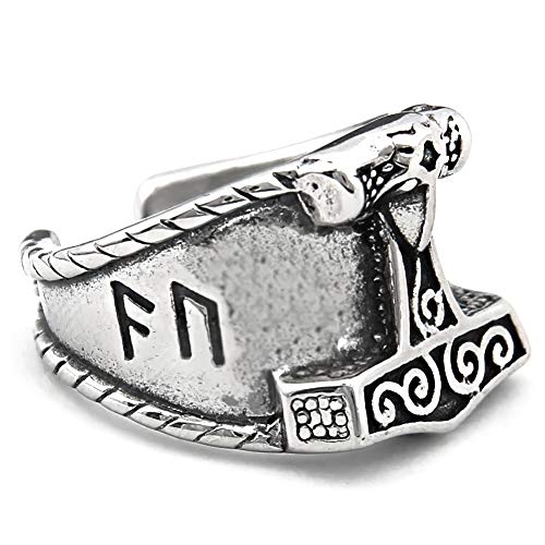 Bavipower Viking Thor Hammer Runestainless Steel Ring #TOP15