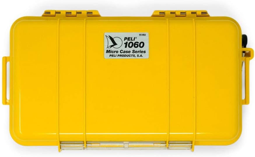 PELI 1060 Micro Case, Protection for Smartphone and Small Gear during Outdoor Adventures, IP67 Watertight, 3L Capacity, Made in US, Yellow/Black Liner