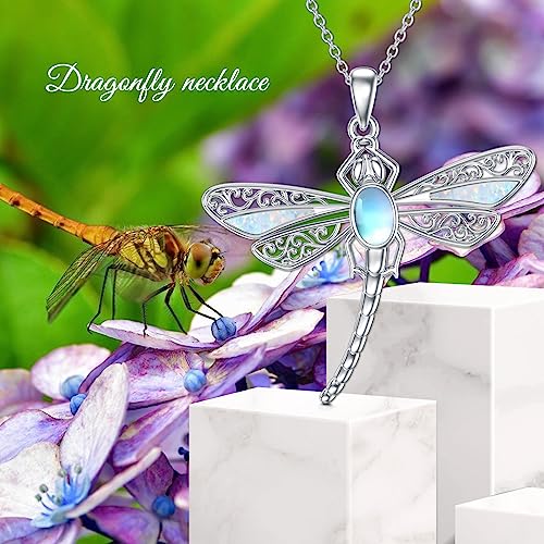 SIMONLY Opal Dragonfly Necklace 925 Sterling Silver Moonstone Turquoise Necklace Dragonfly Jewelry Christmas Birthday Gifts for Women Mom Her3