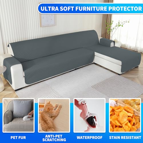 CYCMACO Wasserdicht Sofabezug L Form 3 Sitzer, Couch Überzug L Form Mit Armlehne rutschfest, Ecksofa Bezug Rechts/Links Universal Für Hund Katze, Dunkelgrau