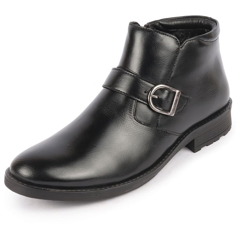 FAUSTO FST KI-918 BLACK-41 Mens Black Mid Top Buckle Side Zipper Single Strap Monk Boots (7 UK) (B0CKRK3FVP) Amazon Price History, Amazon Price Tracker