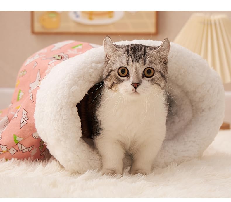 FineUsea Soft & Safe Cat Tunnel Sleep Bag Bed Cozy Hideway for Kitty's Comfort (Pink, Large)