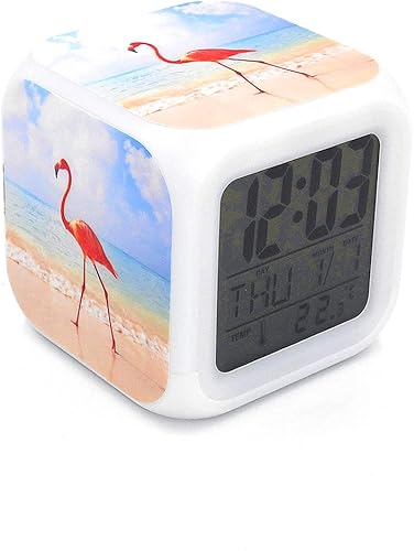 Bocaihua - Reloj despertador digital con luces LED, diseño de pájaros flamencos para la playa, color azul, reloj despertador digital con luces LED,