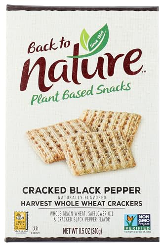 Image of Back to Nature Cracked Black Pepper Whole Wheat Crackers - Dairy Free, Non-GMO, Made with Whole Grain Wheat & Sea Salt, Delicious & Quality Snacks, 8.5 Ounce
