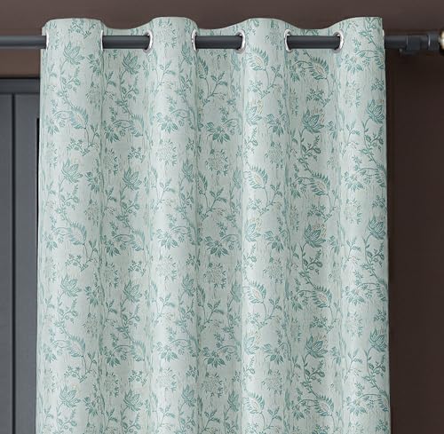 Image of Yellow Weaves 2 Pcs Jacquard Botanical Eyelet Long Door Curtain - Perfect for Home, Office, Bedroom, Living Room & Balcony - 7 Feet (Sky Blue)