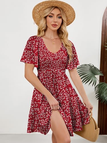 Image of UEAL Womens Cute Floral Smocked V Neck Flutter Sleeve Sundress with Pockets Casual Spring Summer Dresses for Women 2026