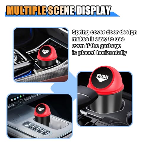 Image of KITUREK Mini Car Trash Can with Lid, Leakproof Car Garbage Can Bin, Automotive Cup Holder Rubbish Bin for Front Back Seat Storage (Red /1PC)