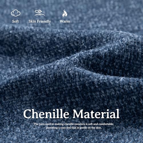 Image of Simple&Opulence Women's Chenille Sweater Crewneck Long Sleeve Pullover Ribbed Cuff Hem Round Neck Jumper Tops