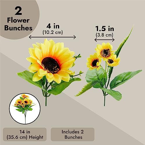Juvale-2-Bunches-Artificial-Sunflowers-with-Stems-for-Faux-Floral-Arrangements-Fake-Sunflowers-for-Home-Decor-Kitchen-Table-Centerpieces-and-Wedding-Decor-6x7x14-in Juvale 2 Bunches Artificial Sunflowers with Stems for Faux Floral Arrangements Fake Sunflowers for Home Decor Kitchen Table Centerpieces and Wedding Decor 6x7x14 in
