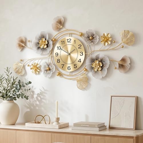 JXQXYN 3D Ginkgo Metal Wall Clock
