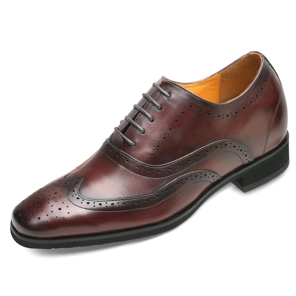 CHAMARIPA Elevator Shoes for Men Invisible Height Increasing 7.5CM/2.95 Inches- Leather Height Increasing Formal Dress Shoes for Working, Dating & Party