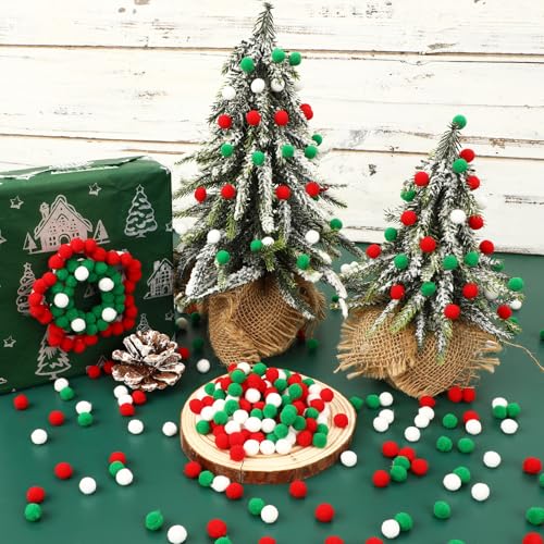 image for SEPGLITTER Christmas Pom Poms Balls, 1000 Pieces Red Green White Pompo