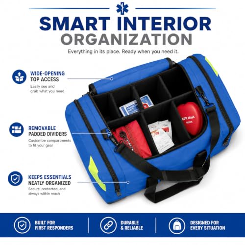 Image of NOVAMEDIC NM-4124 Empty Trauma First Aid Medical Bag, 21 inchx15 inchx5 inch, Multi Compartment First Responder Carrier for EMT, Paramedics, Emergency and Medical Supplies Kit, Lightweight and Durable (Blue)