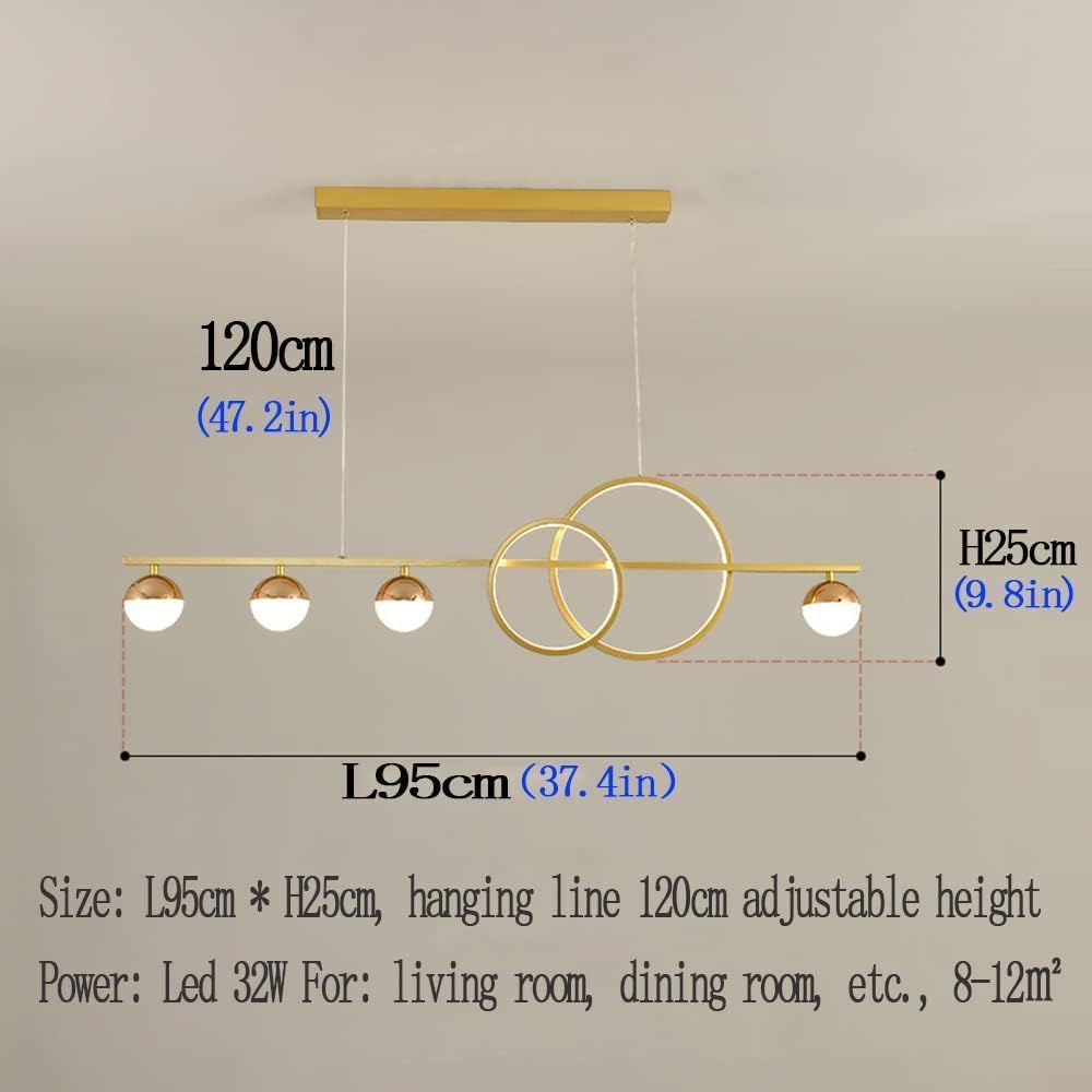 Nowoczesna lampa wisząca LED na wyspę kuchenną, złota, z możliwością ściemniania w paski, 32 W, z pilotem zdalnego sterowania, idealna do jadalni, salonu lub biura.