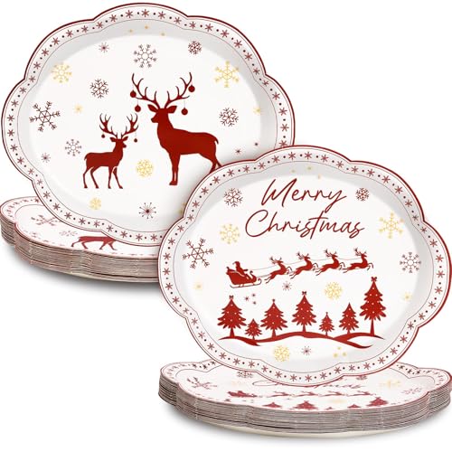 Fancy Land 24 Pcs Merry Christmas Oval Paper Plates 10 x 12 Inches Red Large Christmas Disposable Dinnerware Holiday Party Supplies Decor 2 Vintage Designs Fancy Land 24 Pcs Merry Christmas Oval Paper Plates 10 x 12 Inches Red Large Christmas Disposable Dinnerware Holiday Party Supplies Decor 2 Vintage Designs