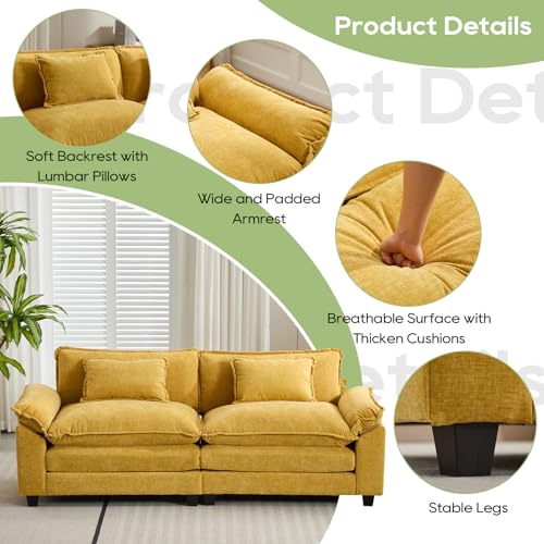 Image of Oprisen 86 inch Modular Sectional Sofa, Comfy Cloud Couch Sectional Sofa, Chenille Sofa Sleeper Deep Seat Sofa with Throw Pillows for Living Room (Yellow, 86 inch- Loveseat)
